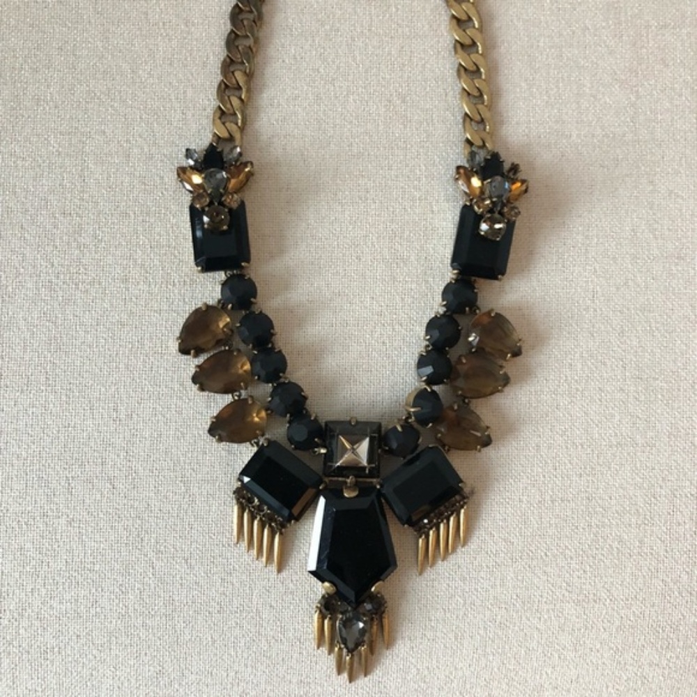 J Crew Black & Gold Fringe Statement Necklace